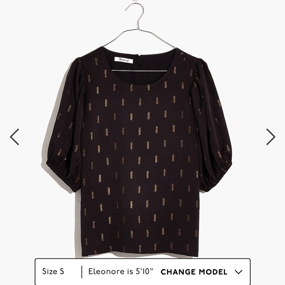 NWT - Madewell Metallic Jacquard Puff-Sleeve Top